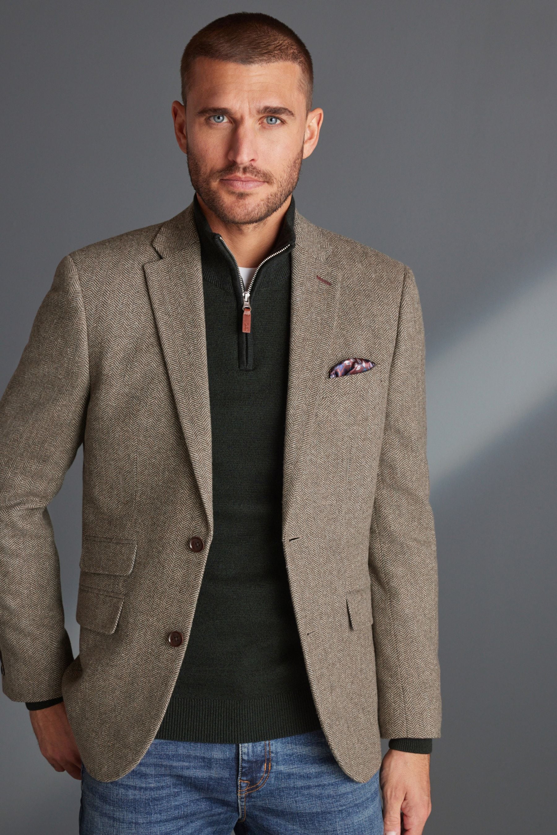 Buy Taupe Brown Slim Fit Nova Fides Signature Herringbone Wool Blazer from the Next UK online shop
