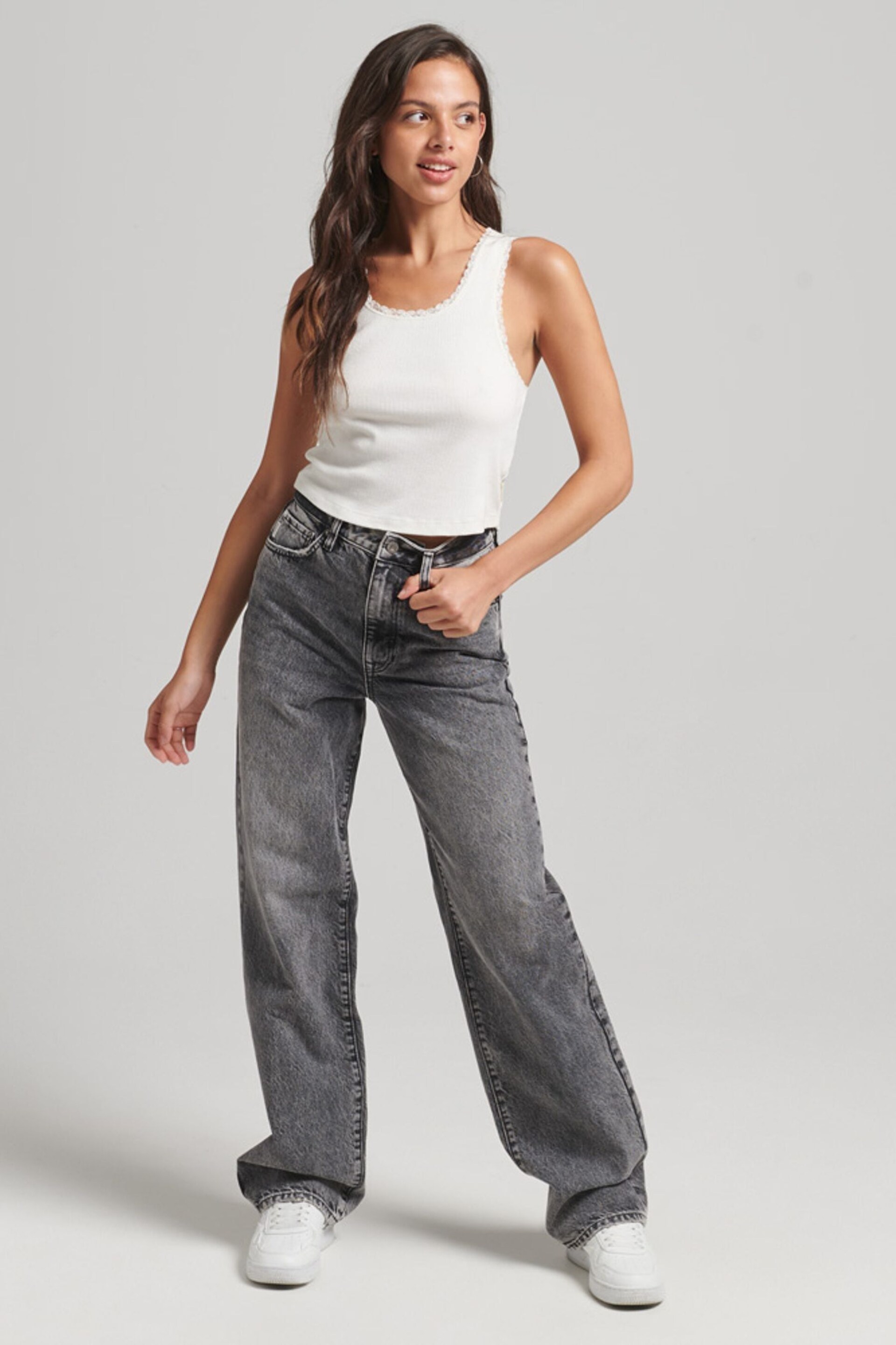 Superdry Grey Organic Cotton Wide Leg Jeans - Image 3 of 5