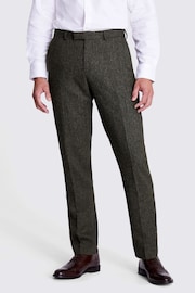 MOSS Pine Green Tailored Fit Pine Herringbone Suit Trousers - Image 1 of 3