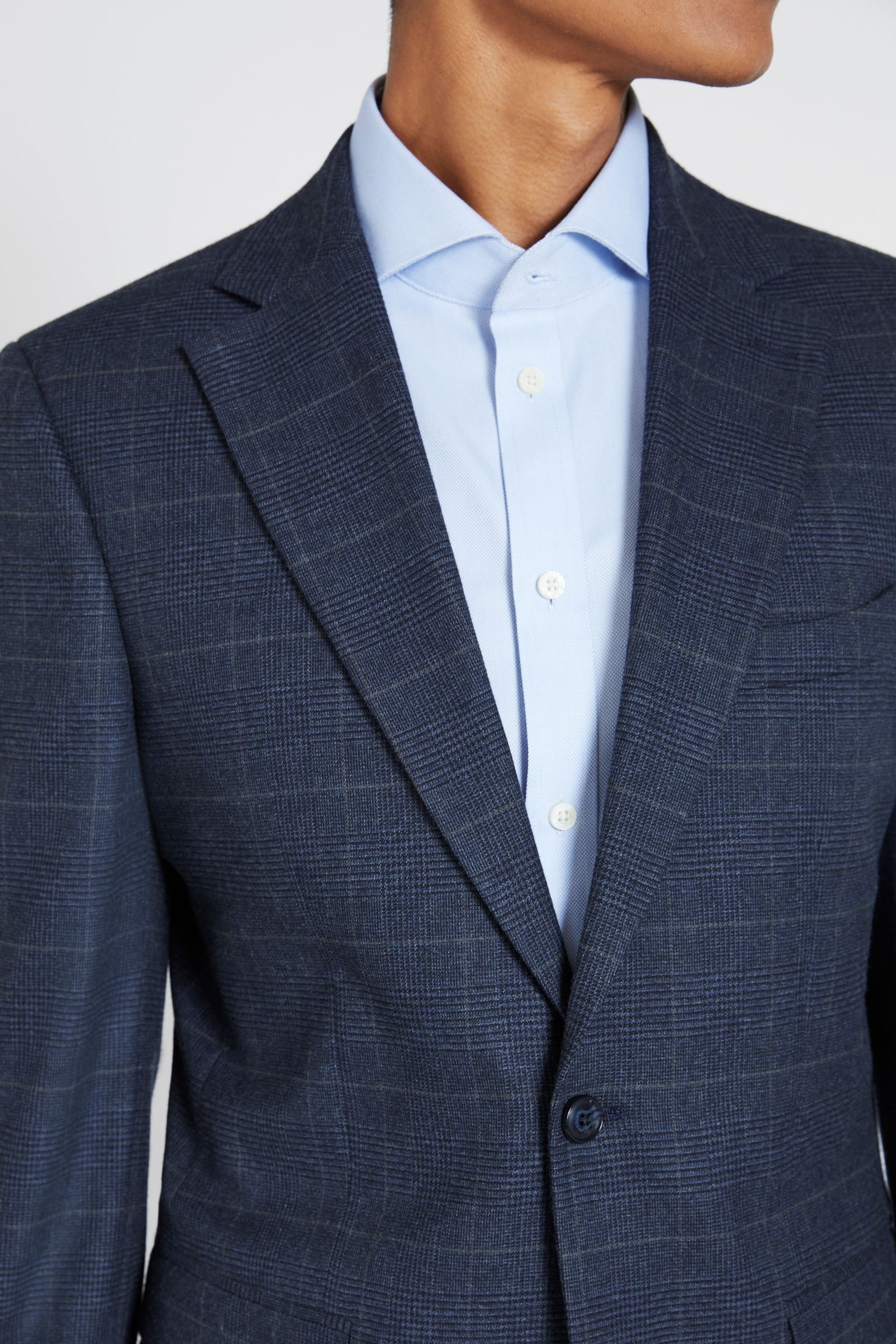MOSS Regular Fit Blue With Khaki Check Suit: Jacket - Image 5 of 5