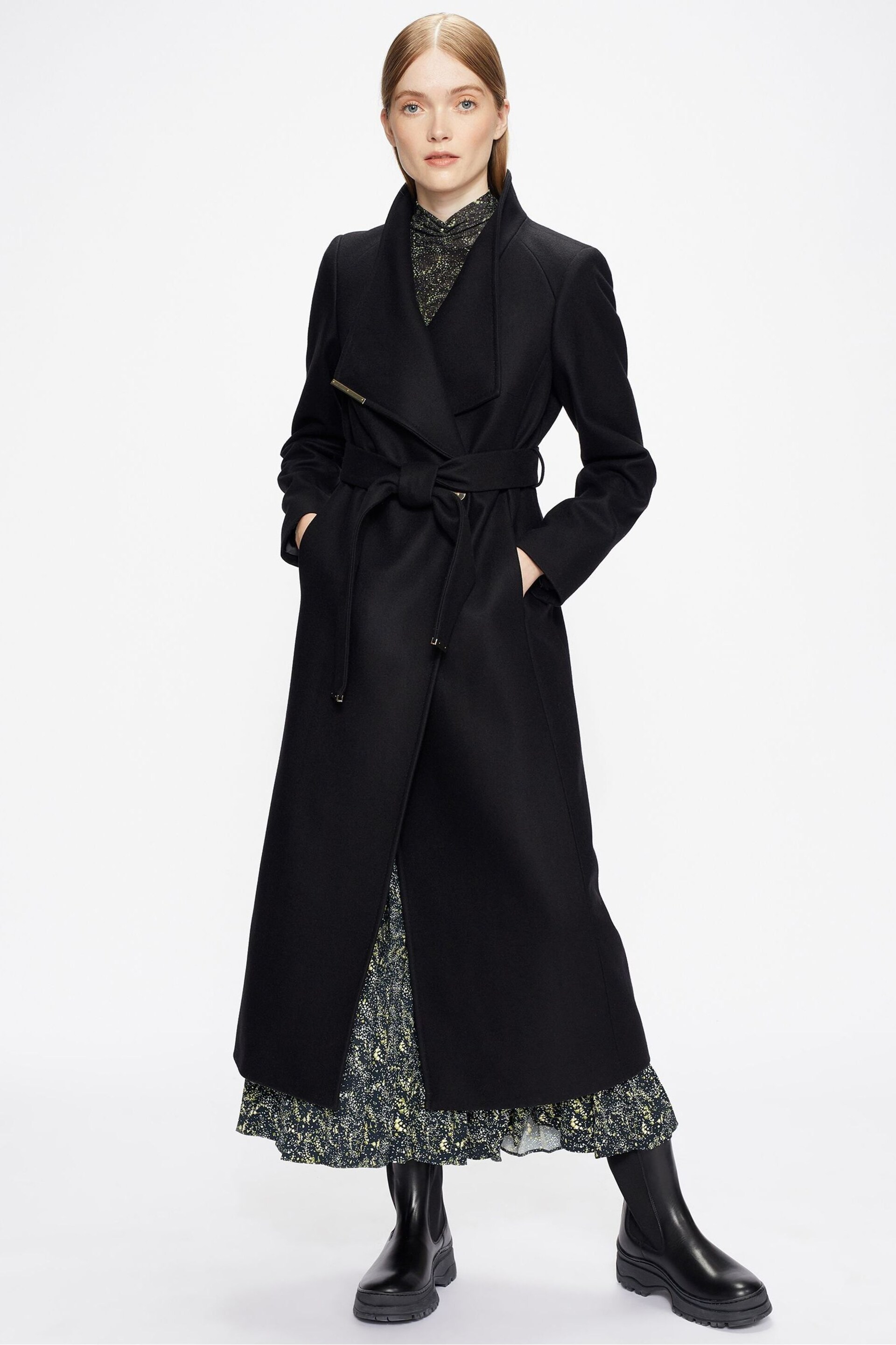 Ted Baker Black Long Length Rosell Wool Wrap Coat - Image 1 of 5