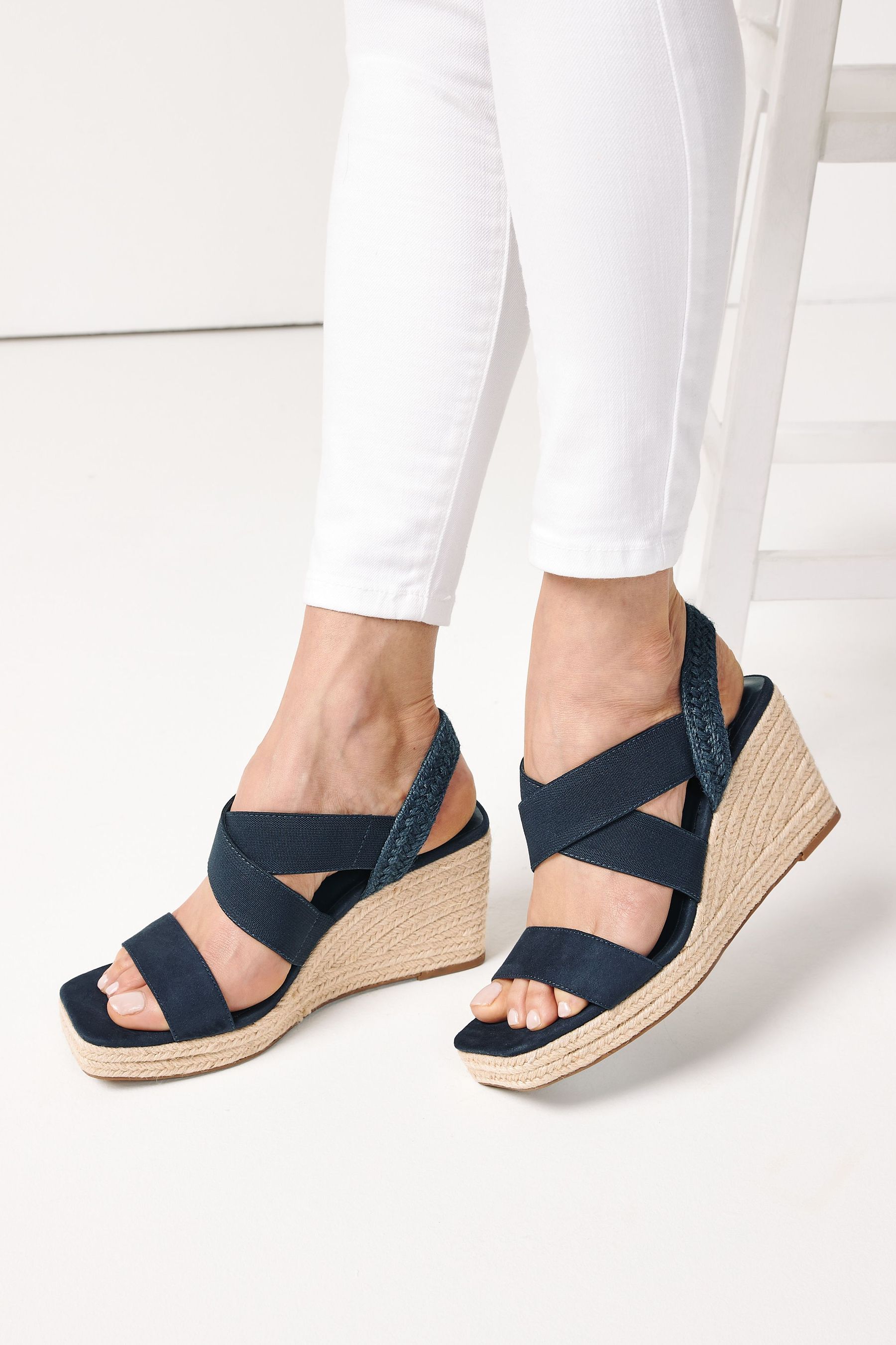 Wide fit navy wedges sales