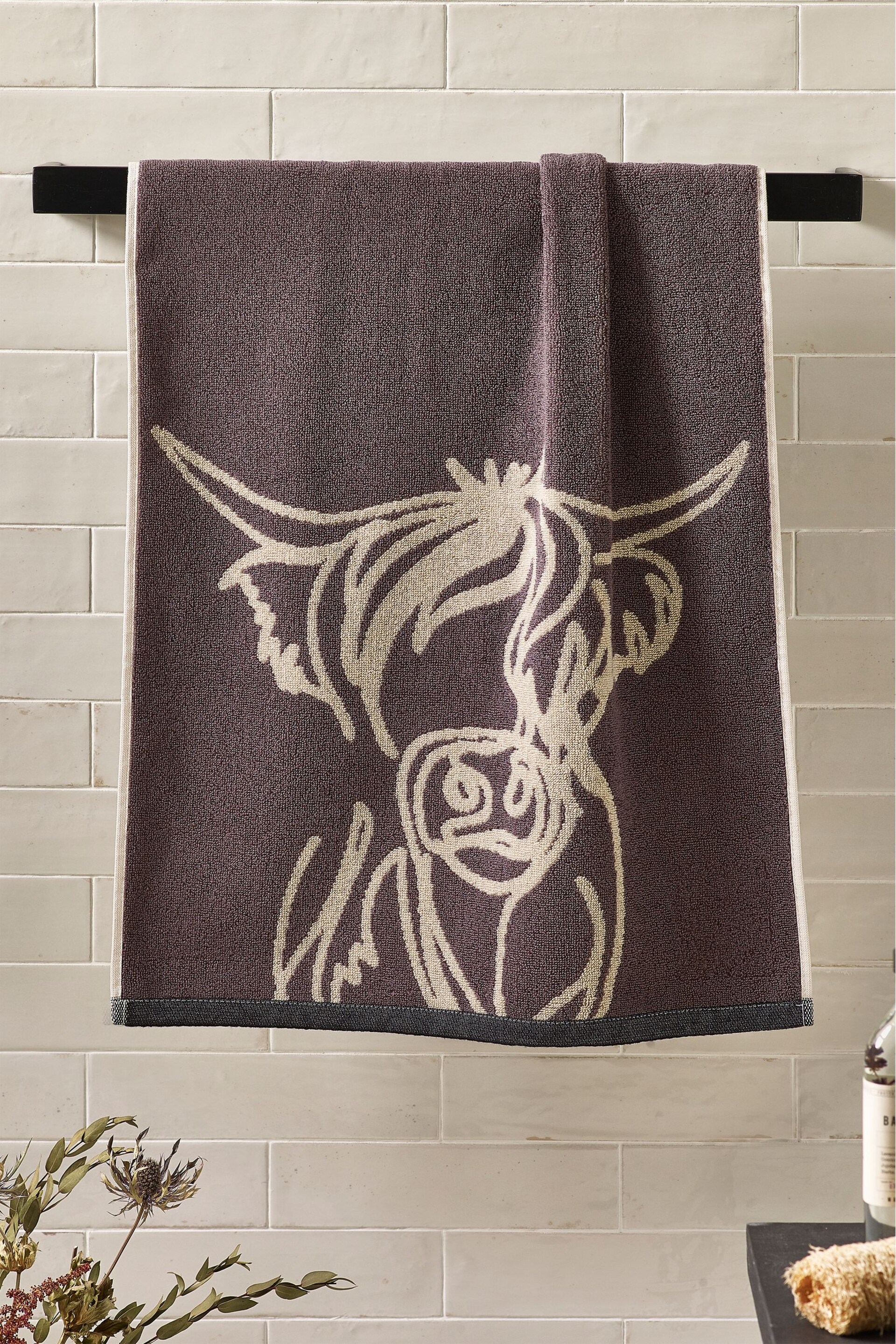 Grey Hamish the Highland Cow 100% Cotton Towel - Image 2 of 5