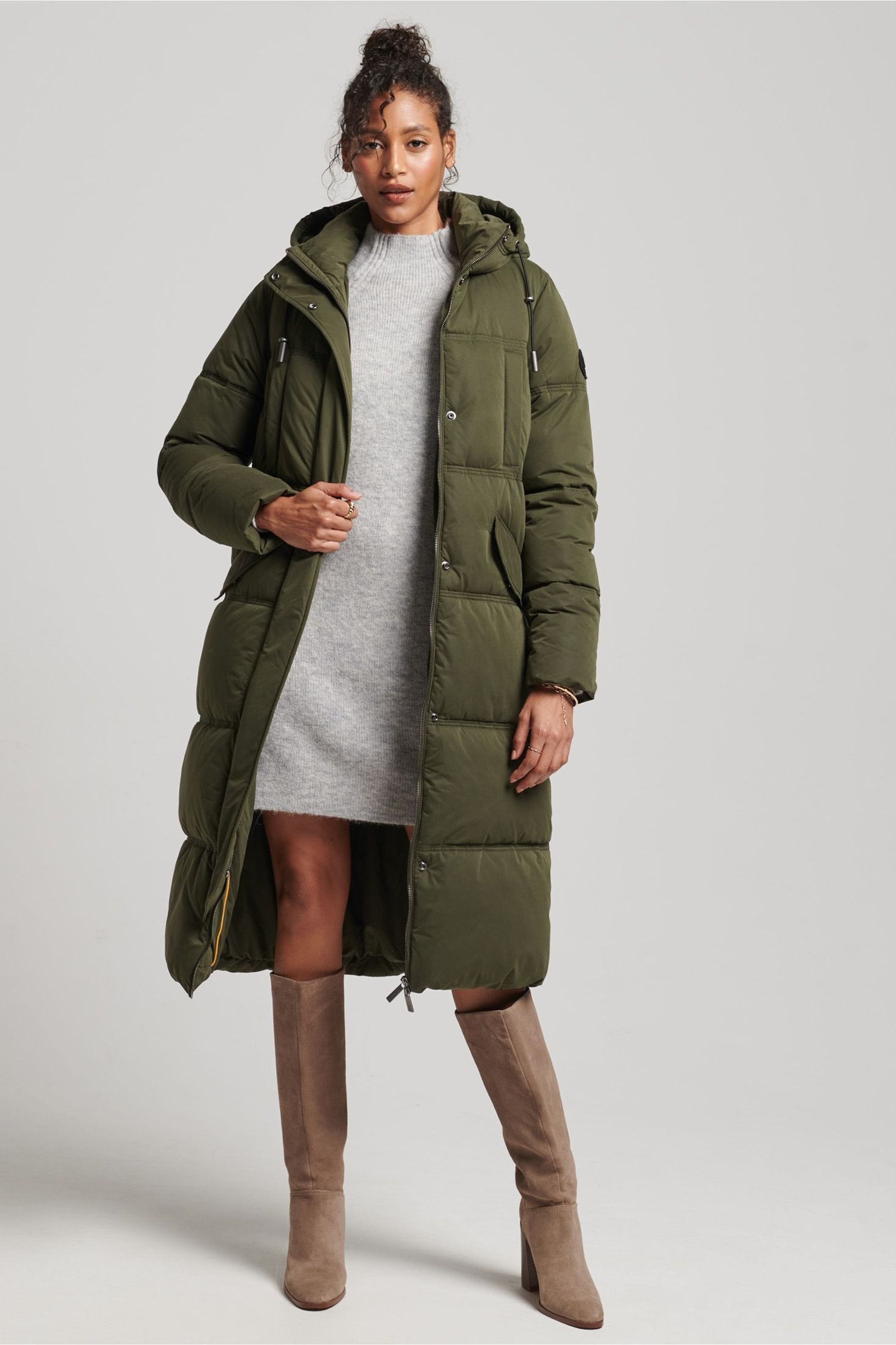 Superdry khaki coat hot sale