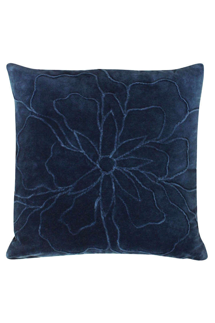 Furn Navy Blue 100% Cotton Angeles Floral Velvet Polyester Filled Cushion - Image 1 of 4