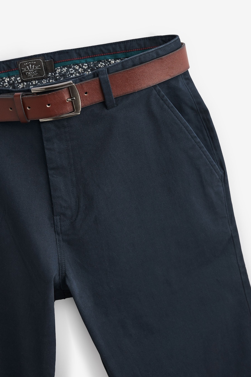 Navy Blue Straight Fit Belted Soft Touch Chino Trousers - Image 7 of 7
