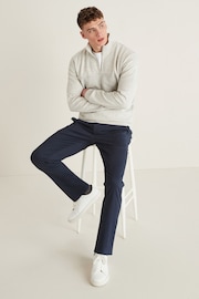 Navy Blue Slim Fit Belted Soft Touch Chino Trousers - Image 2 of 8