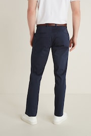 Navy Blue Slim Fit Belted Soft Touch Chino Trousers - Image 3 of 8