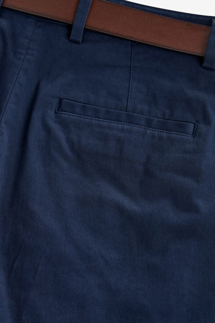 Navy Blue Slim Fit Belted Soft Touch Chino Trousers - Image 8 of 8
