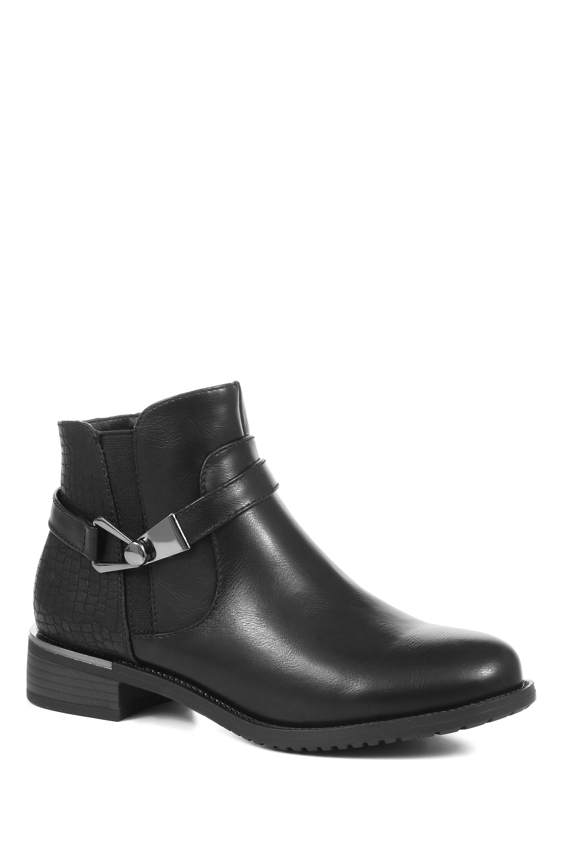 Ladies black buckle ankle boots discount