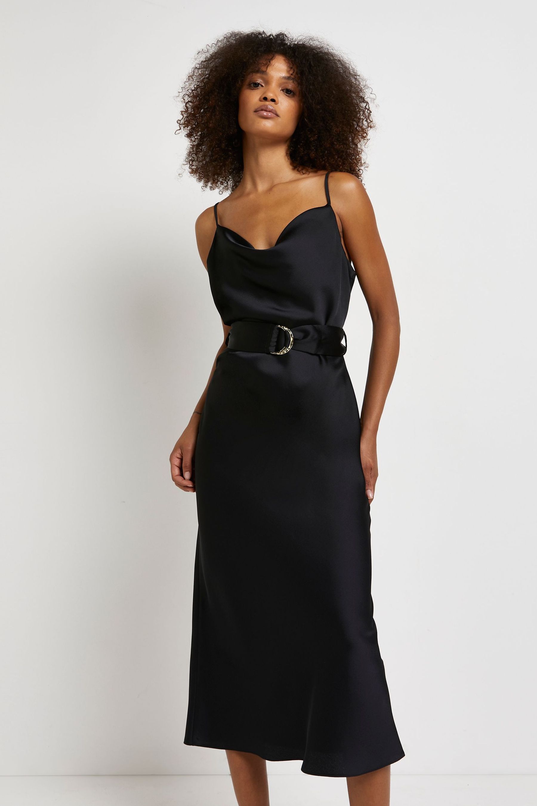 River island black slip dress online