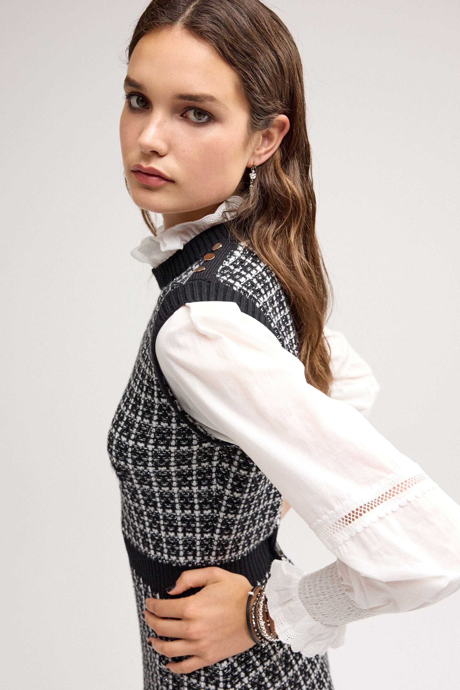 Buy Black Knitted Tweed Pinafore Dress Layer from Next Luxembourg