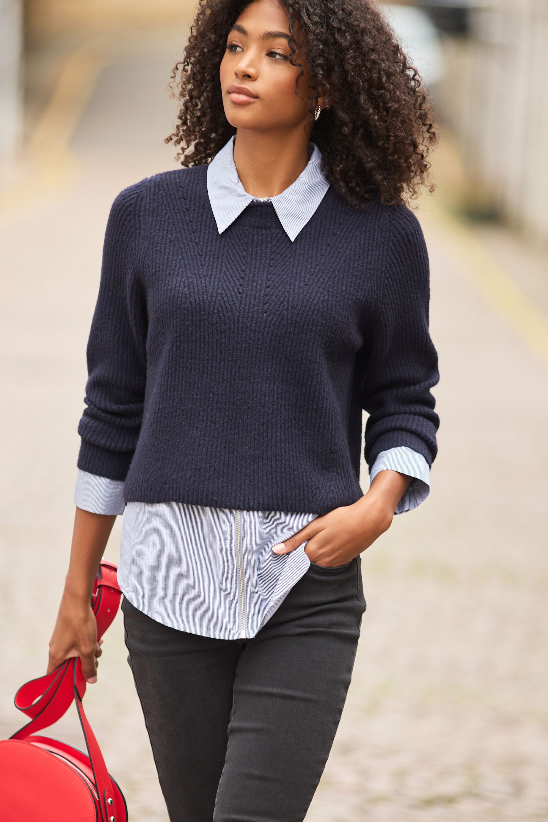 Buy Navy Blue Zip Shirt Layer Jumper from Next Luxembourg