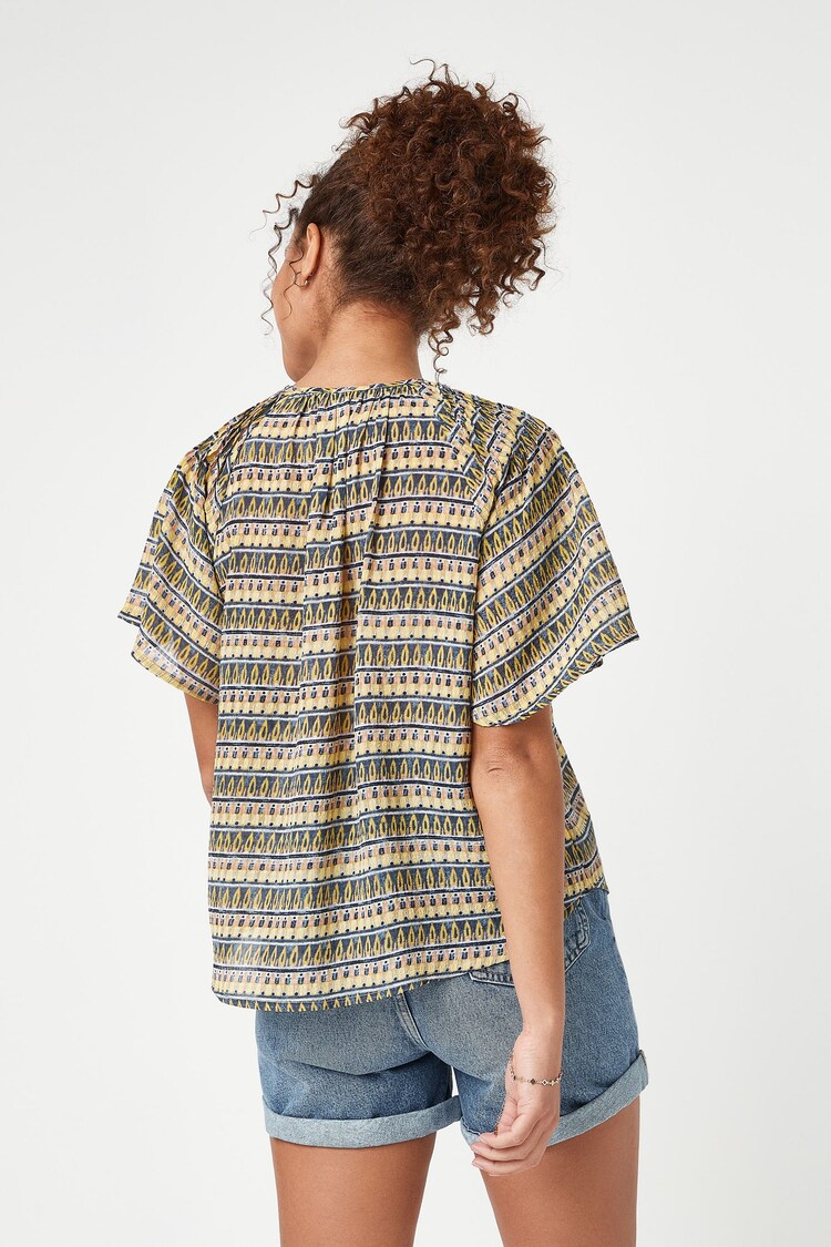 Yellow Geo Print Flutter Sleeve Blouse - Image 2 of 5