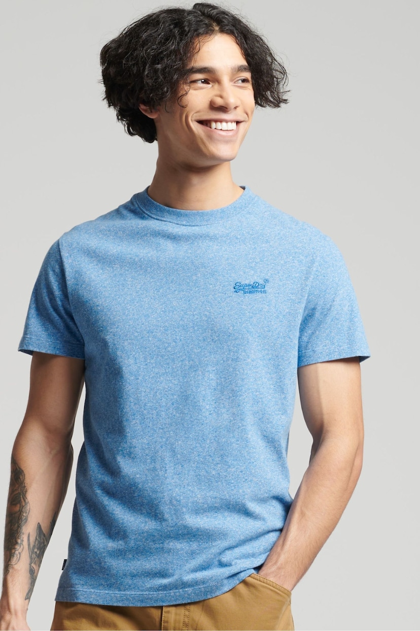 Superdry Fresh Blue Grit Cotton Vintage Embroidered T-Shirt - Image 1 of 4