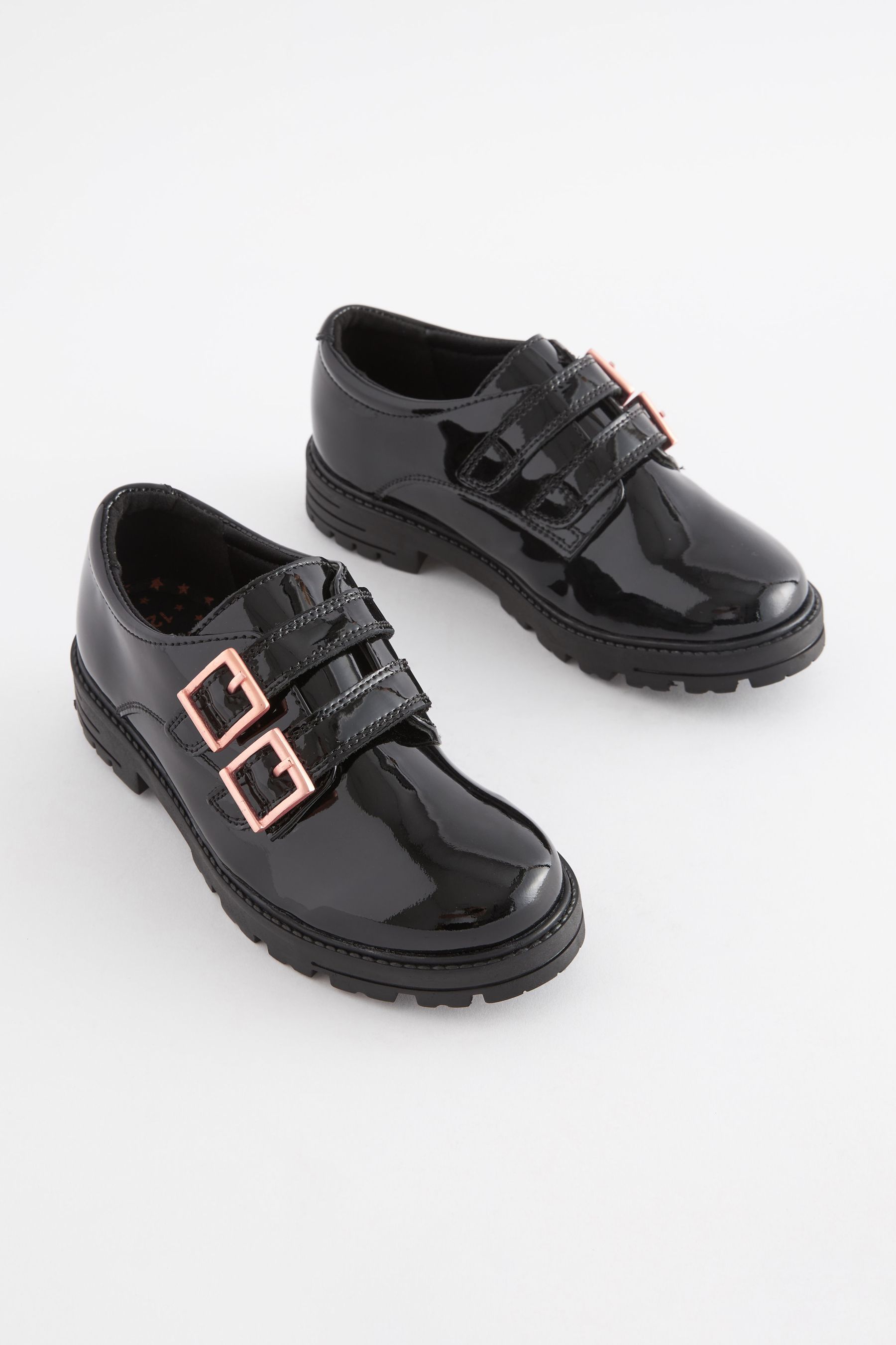 Buy Black Leather Rose Gold Touch Fastening Buckle School Shoes from Next Germany