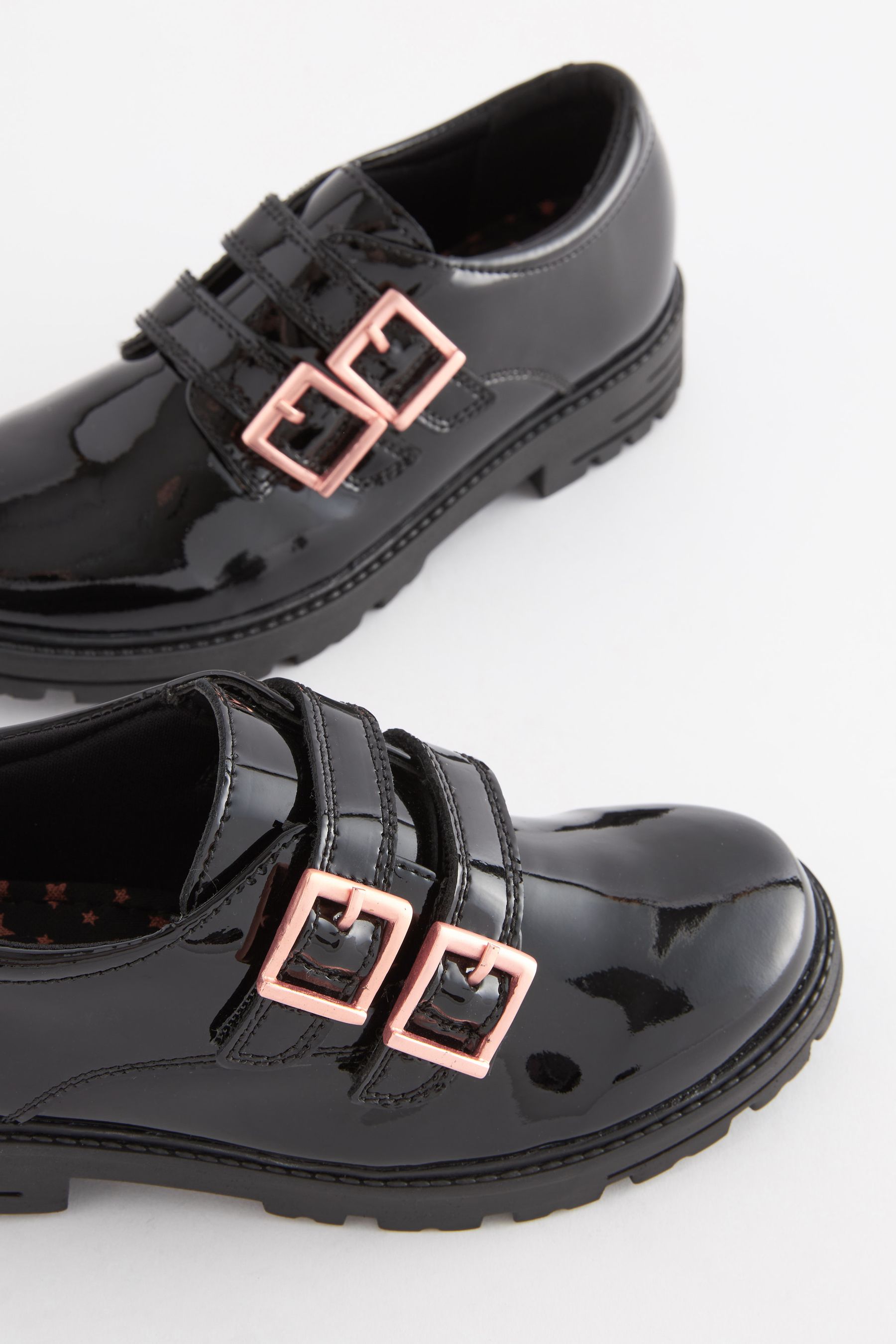 Buy Black Leather Rose Gold Touch Fastening Buckle School Shoes from Next Germany