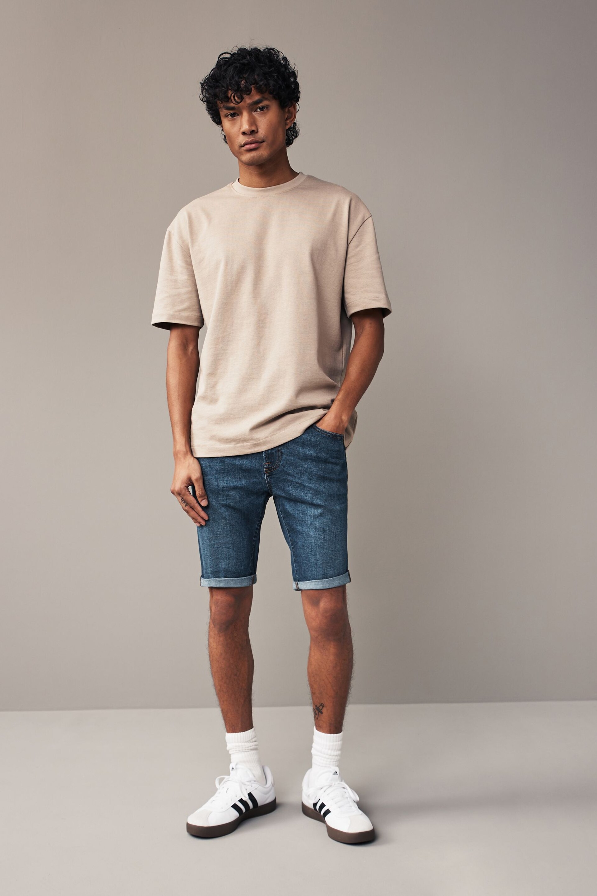 Mid Blue Skinny Fit Stretch Denim Shorts - Image 1 of 7