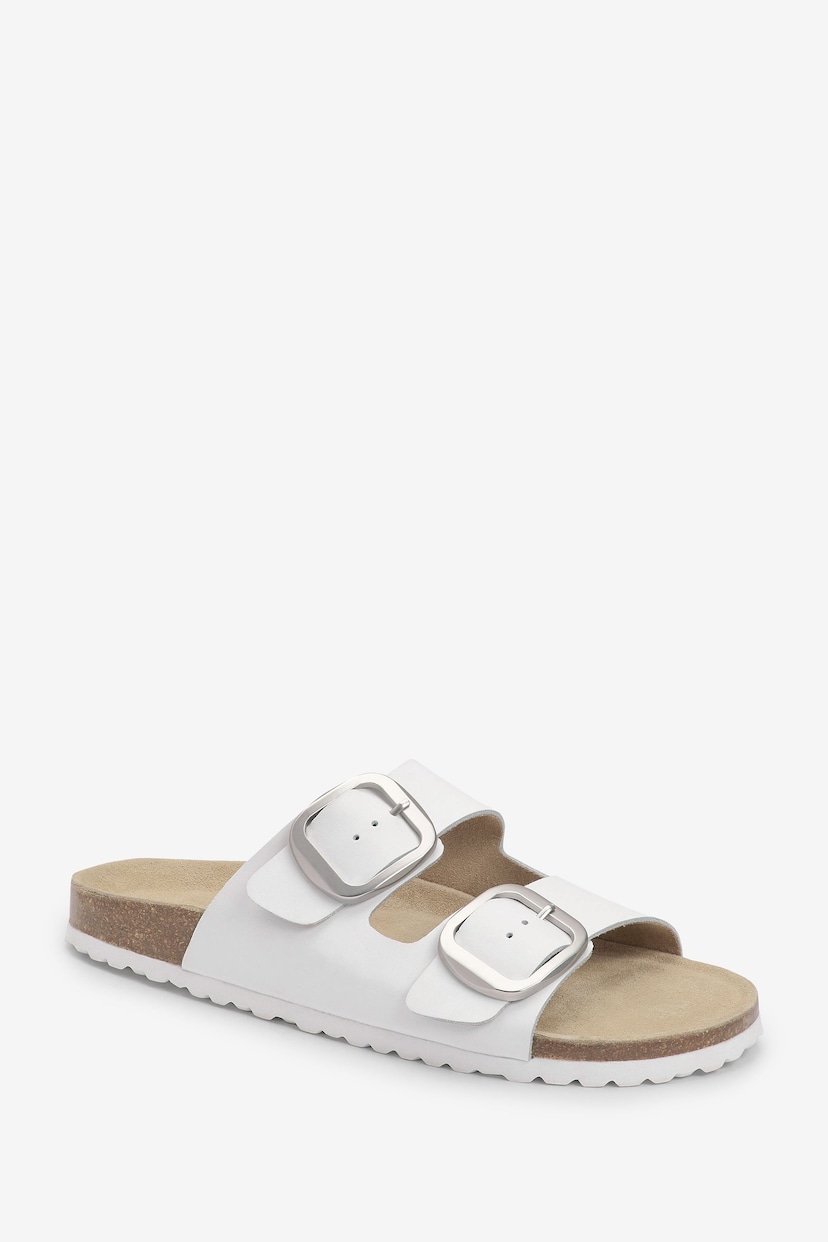 White Forever Comfort® Leather Double Strap Footbed Sandals - Image 4 of 6