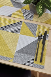 Catherine Lansfield Set of 2 Yellow Larsson Geo Wipeable Placemats - Image 1 of 4