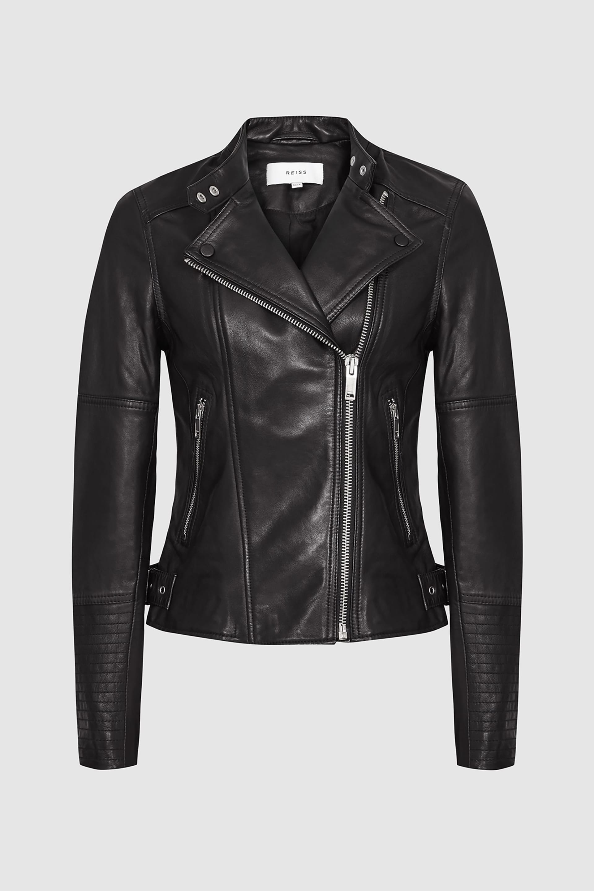 Reiss Black Tallis Leather Biker Jacket - Image 2 of 6