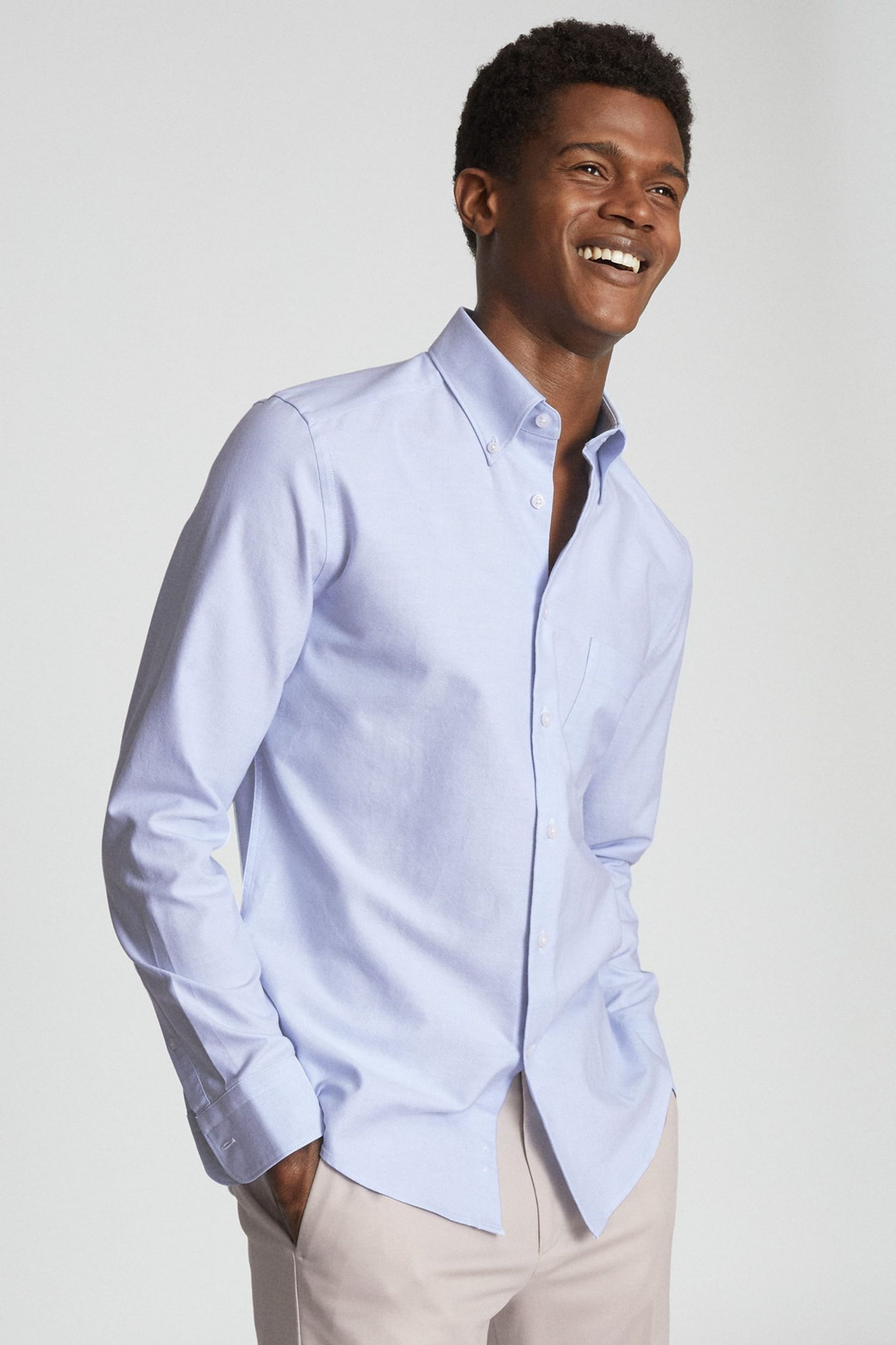 Reiss Soft Blue Soft Wash Button Down Oxford Shirt - Image 1 of 5