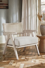 Lime Washed Oak Effect, Contemporary Natural Abel Wooden Rattan Accent Chair - Image 1 of 8