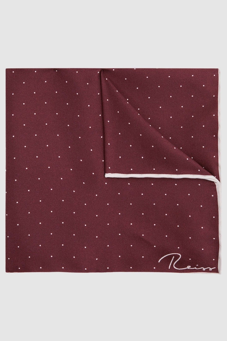 Reiss Burgundy Liam Polka Dot Silk Pocket Square - Image 1 of 5