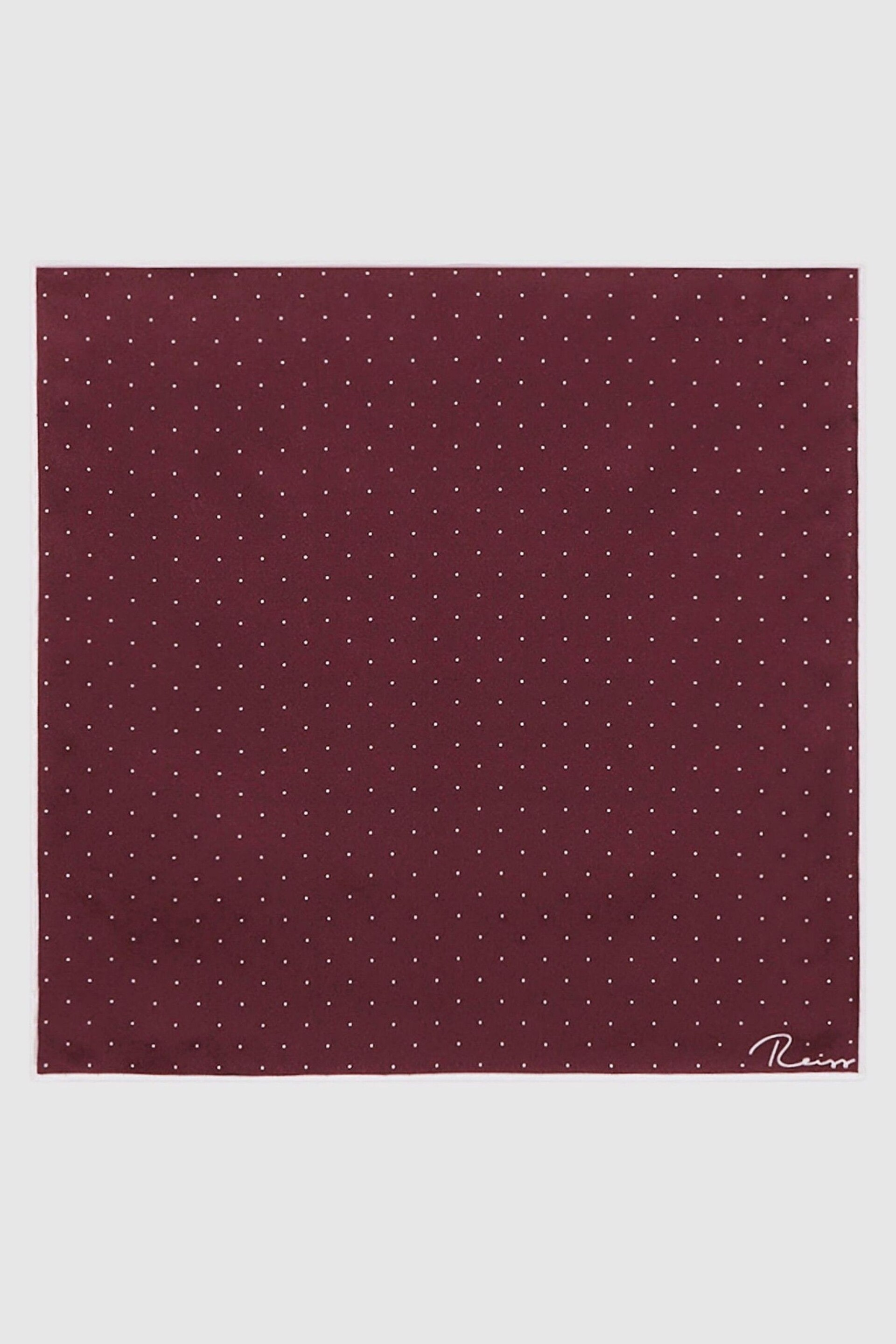 Reiss Burgundy Liam Polka Dot Silk Pocket Square - Image 4 of 5