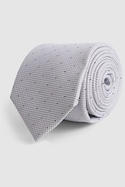 Reiss Silver Liam Silk Polka Dot Tie - Image 1 of 4