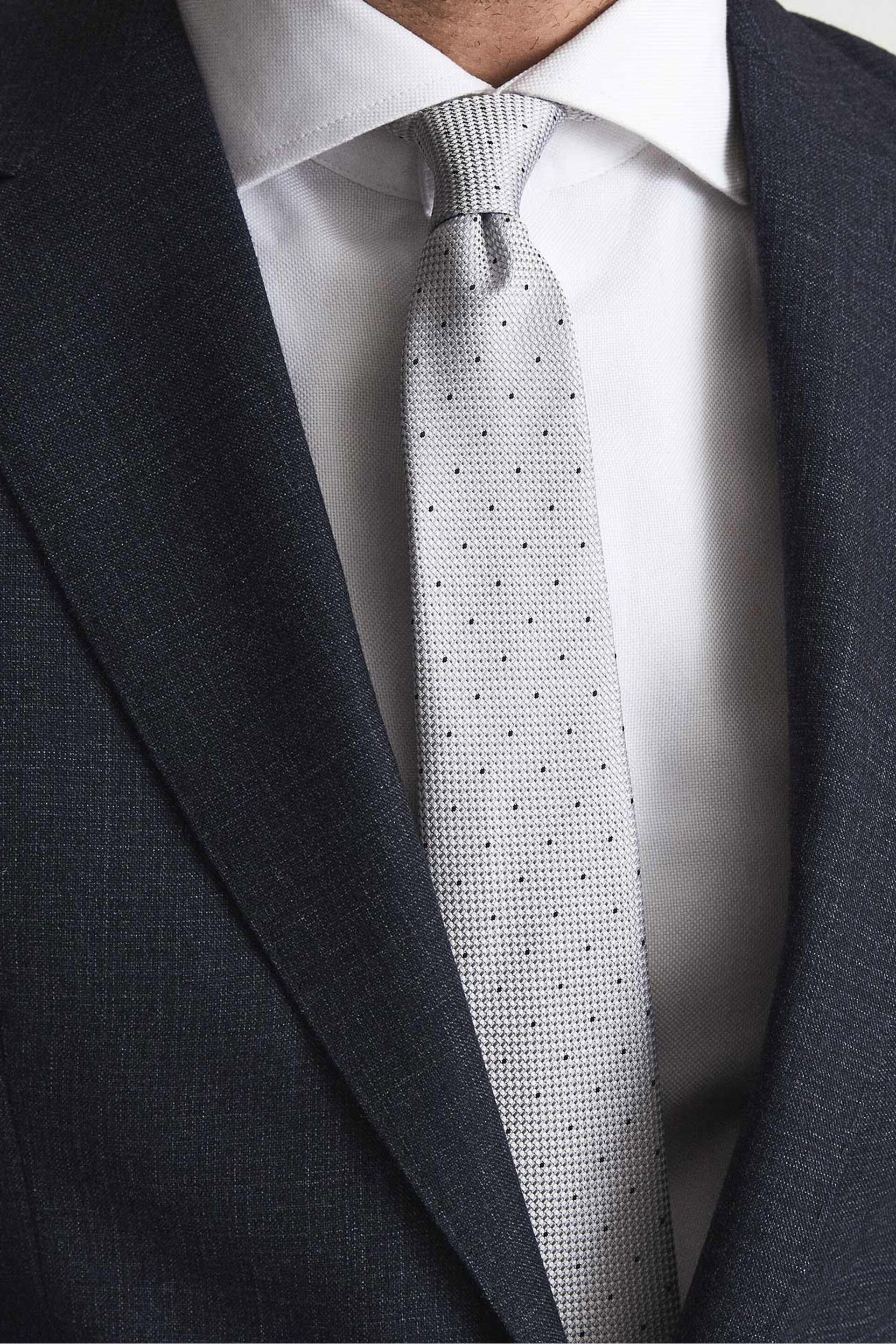 Reiss Silver Liam Silk Polka Dot Tie - Image 2 of 4