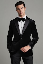 Reiss Black Ace Modern Fit Velvet Single Breasted Tuxedo Jacket - Image 1 of 9