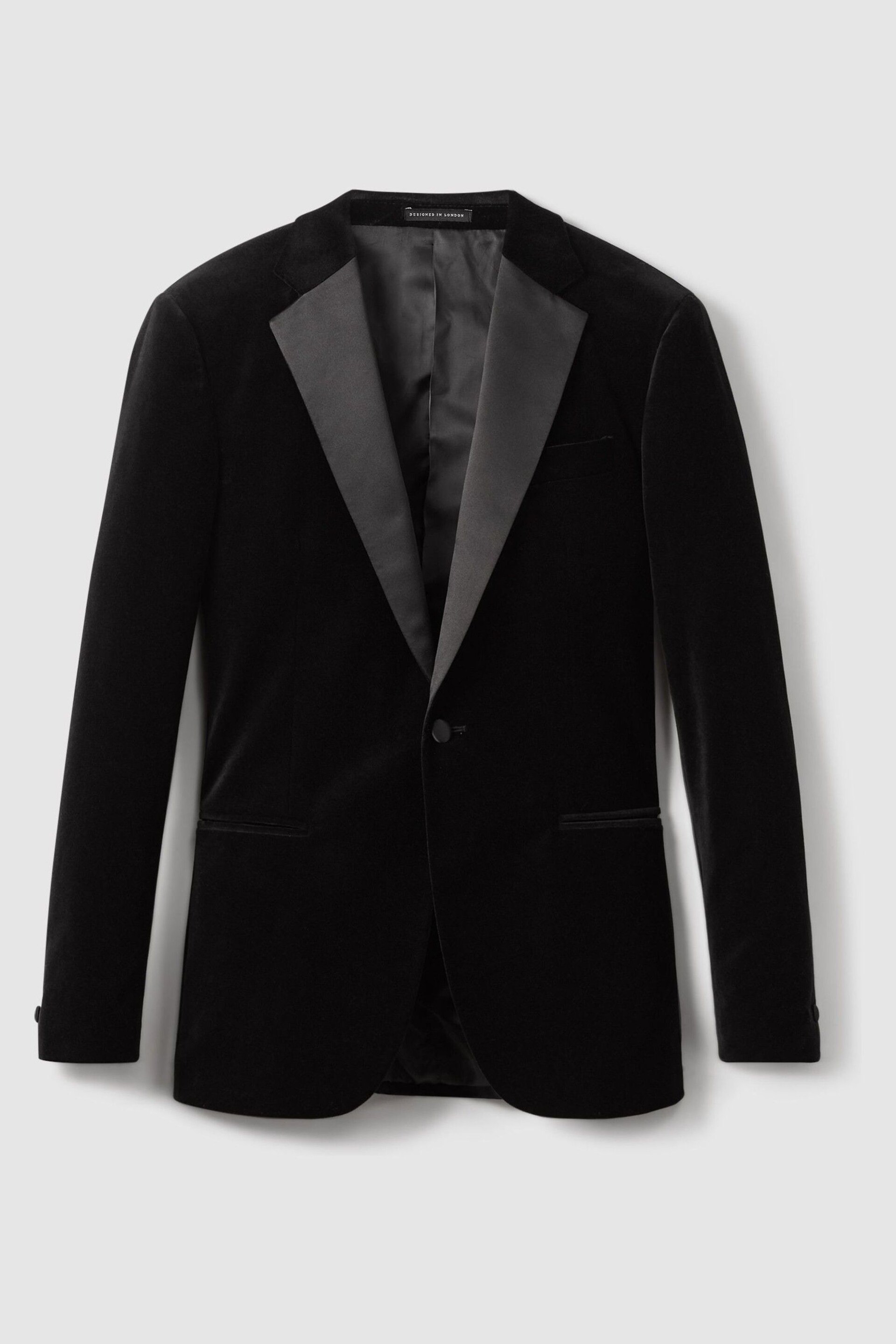 Reiss Black Ace Modern Fit Velvet Single Breasted Tuxedo Jacket - Image 2 of 9