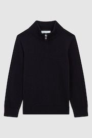 Reiss Navy Blackhall Junior Slim Fit Merino Wool Zip Neck Jumper - Image 2 of 6