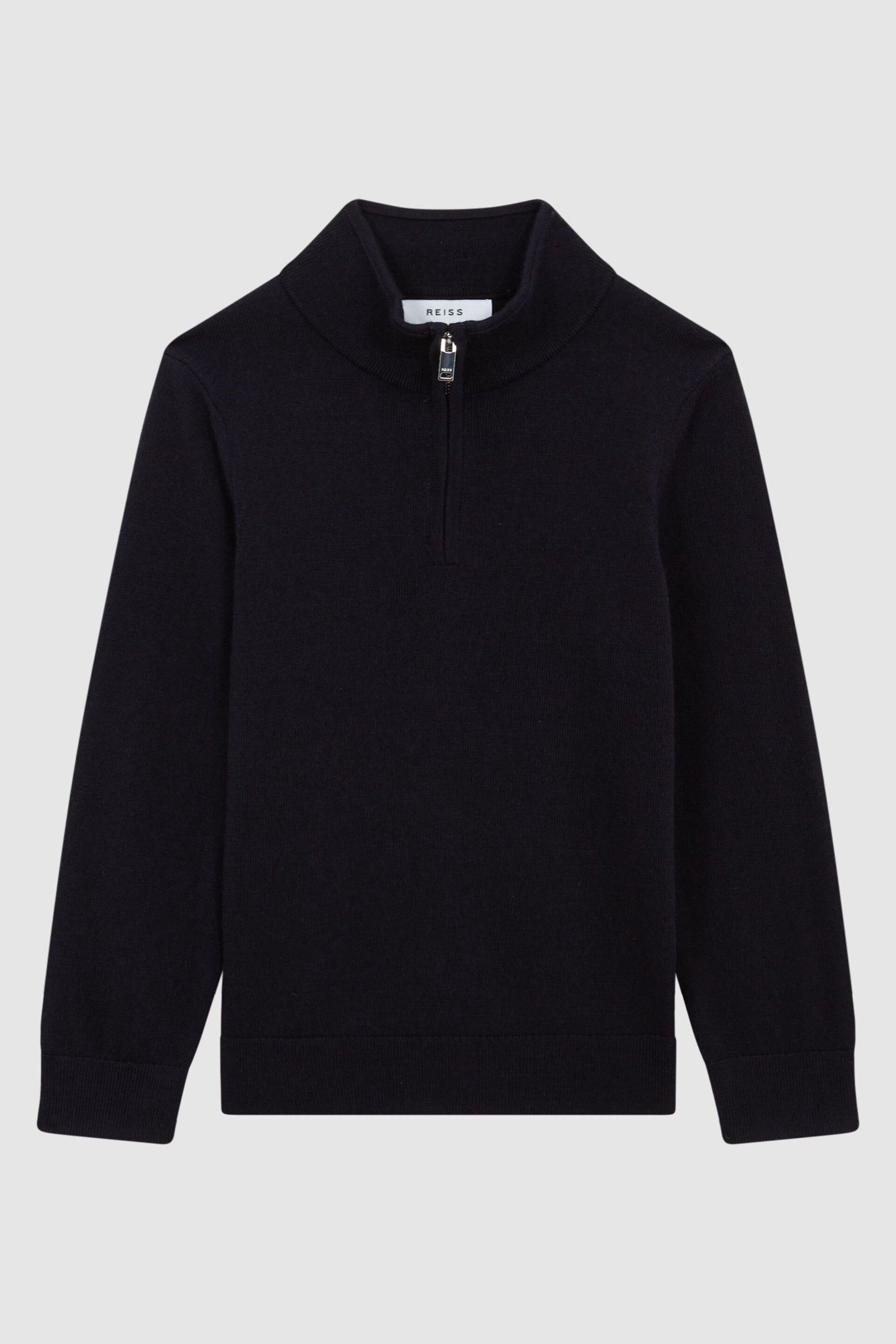 Reiss Navy Blackhall Junior Slim Fit Merino Wool Zip Neck Jumper - Image 2 of 6