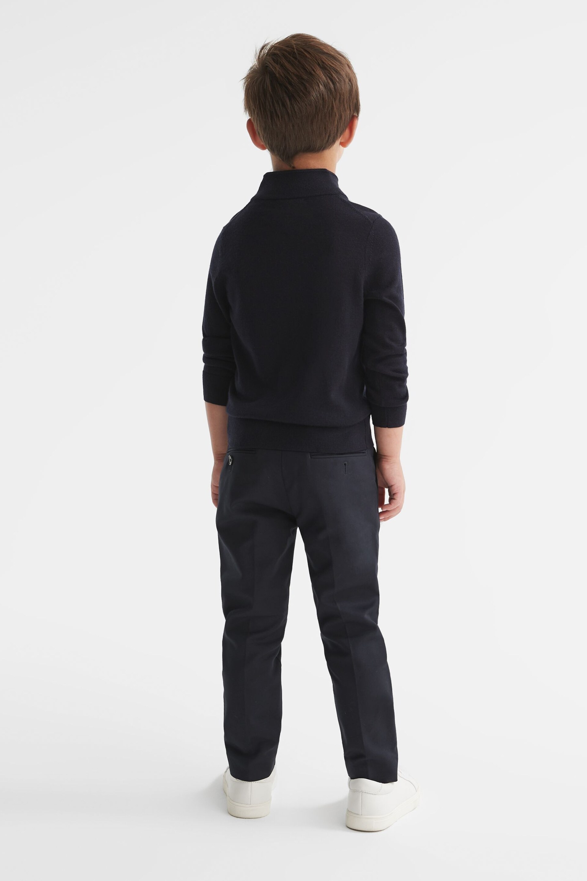 Reiss Navy Blackhall Junior Slim Fit Merino Wool Zip Neck Jumper - Image 4 of 6