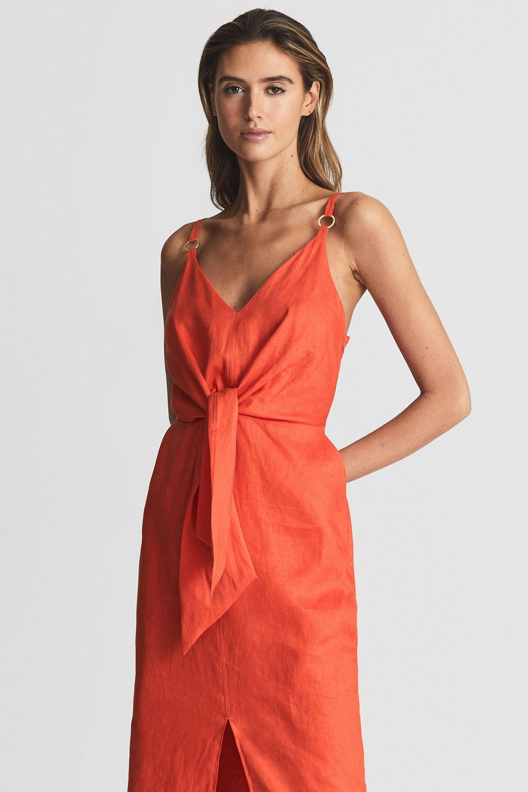 Buy Reiss Orange Kay Tie Detail Linen Midi Dress from Next Qatar