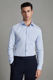 Reiss Blue Stripe Remote Slim Fit Cotton Sateen Shirt - Image 1 of 5