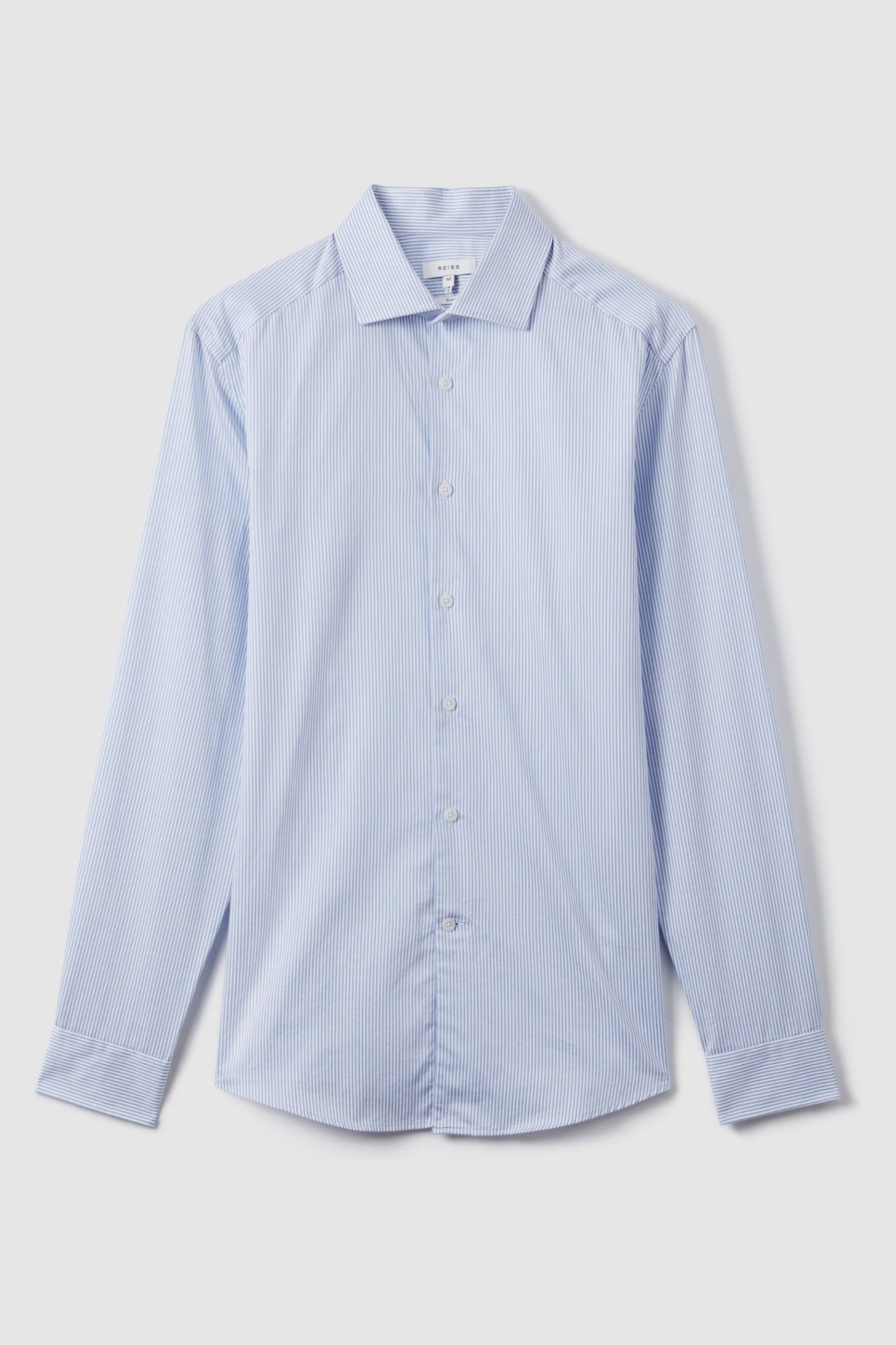 Reiss Blue Stripe Remote Slim Fit Cotton Sateen Shirt - Image 2 of 5