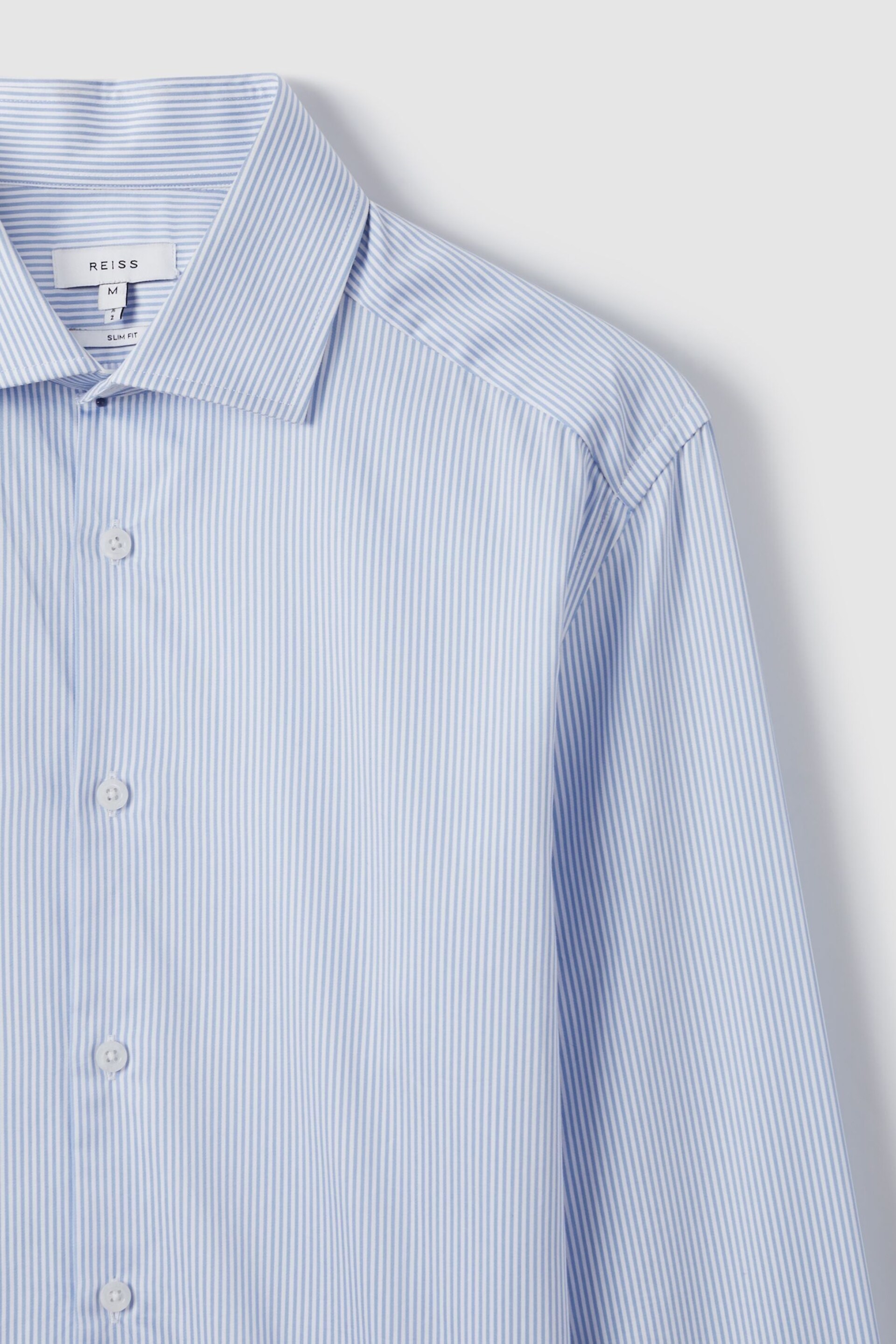 Reiss Blue Stripe Remote Slim Fit Cotton Sateen Shirt - Image 5 of 5