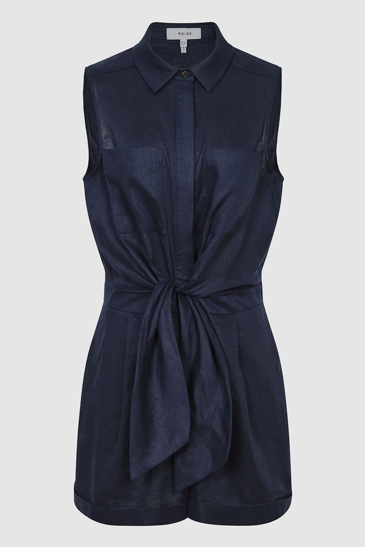 Reiss Navy Ema Sleeveless Linen Playsuit - Image 2 of 5