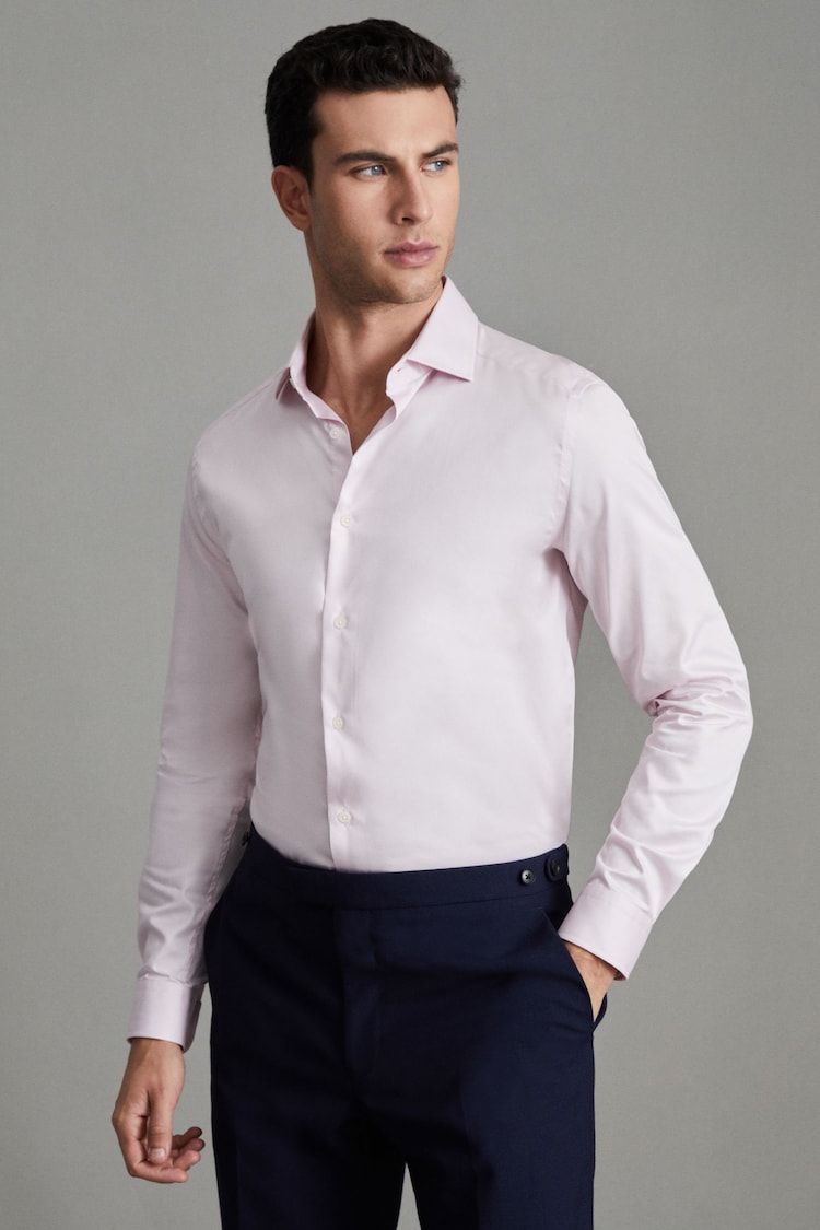 Reiss Pink Remote Slim Fit Cotton Sateen Striped Shirt - Image 1 of 6