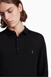 AllSaints Black Mode Merino Long Sleeve Polo Shirt - Image 4 of 5