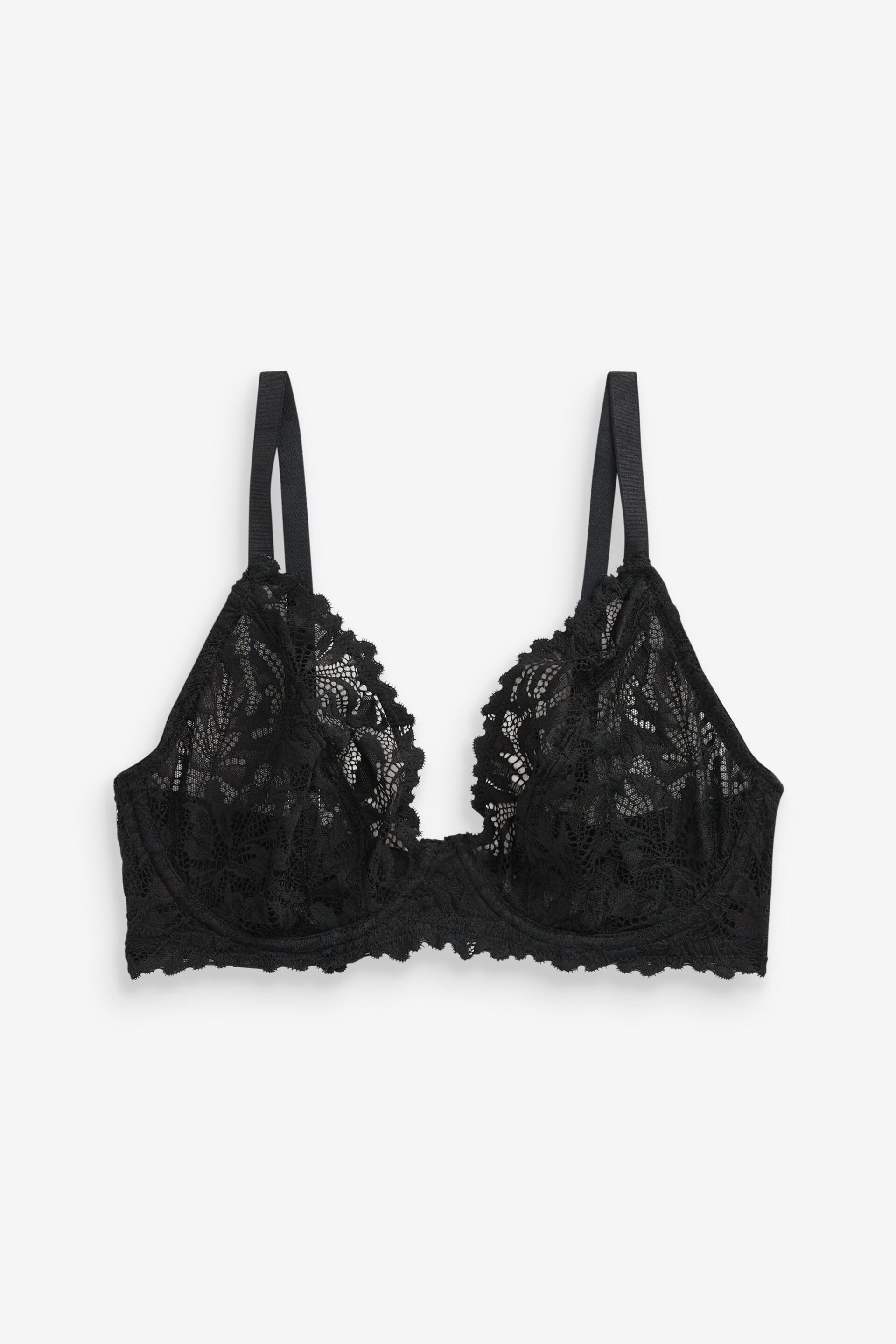 Black DD+ Non Pad Plunge Comfort Lace Bra - Image 4 of 4