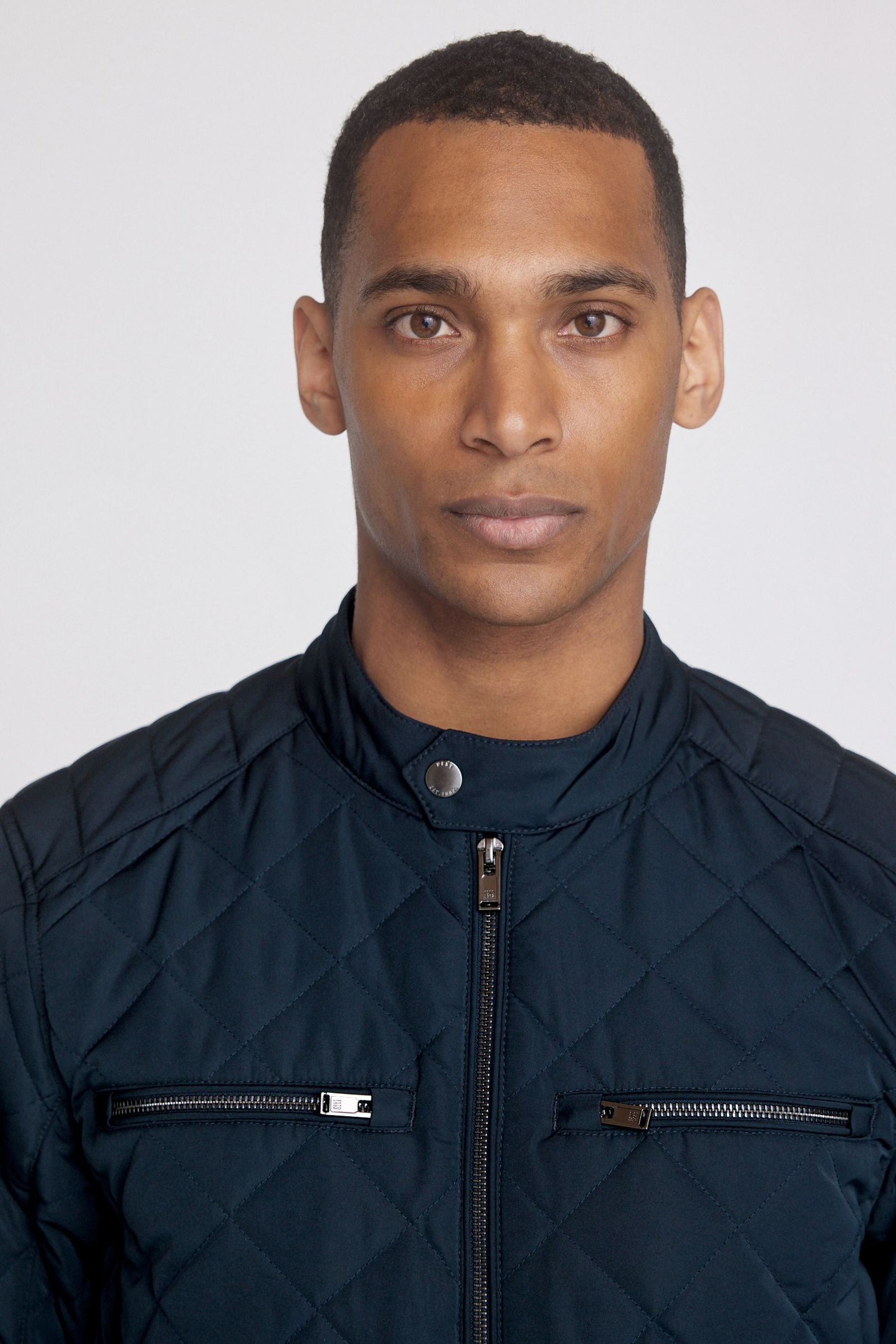 Navy racer neck jacket deals
