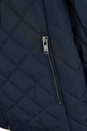 Navy Blue Shower Resistant Diamond Quilt Racer Neck Jacket - Image 10 of 11