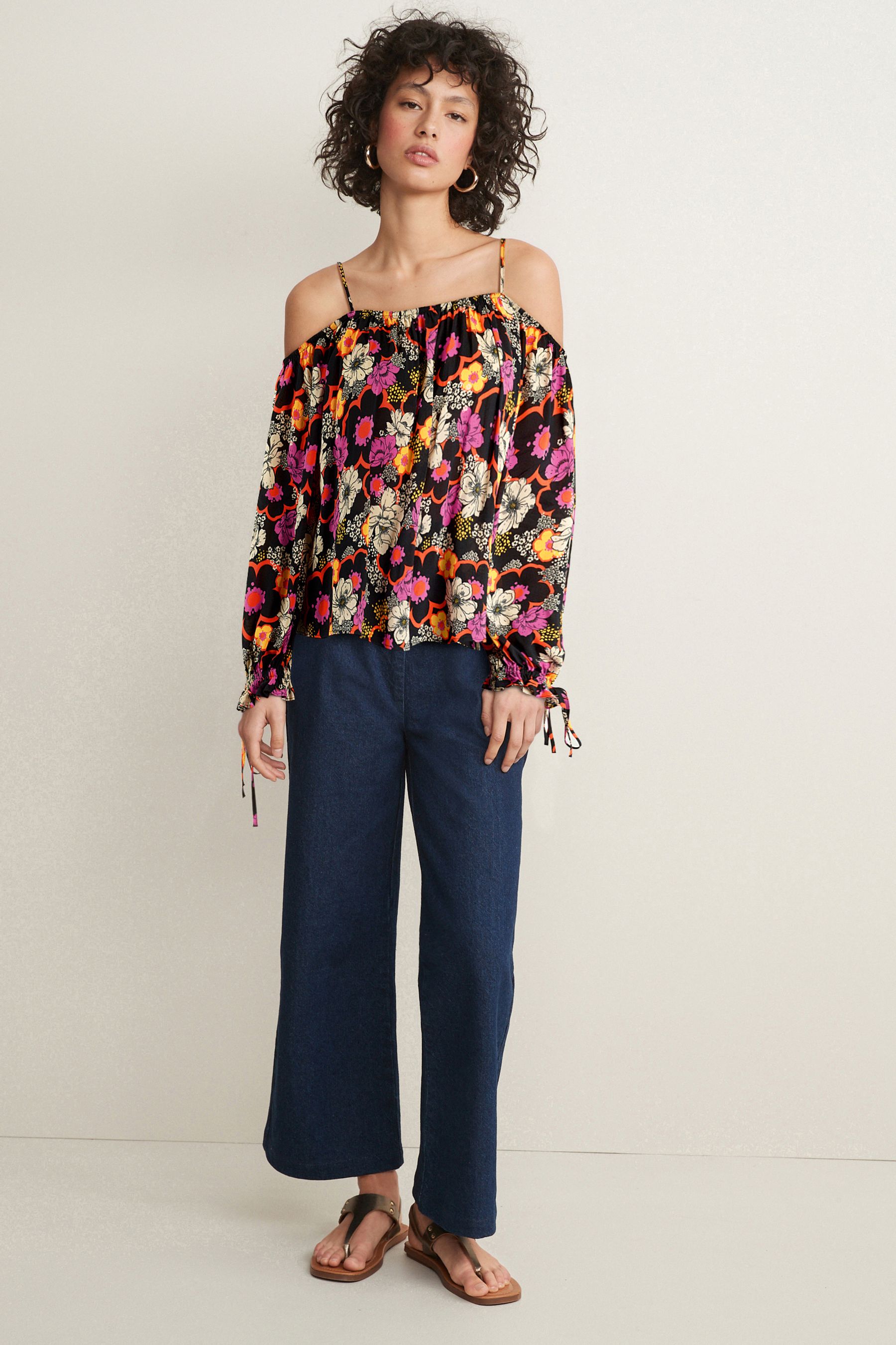 Buy Black Pink Floral Bardot Top from Next Austria