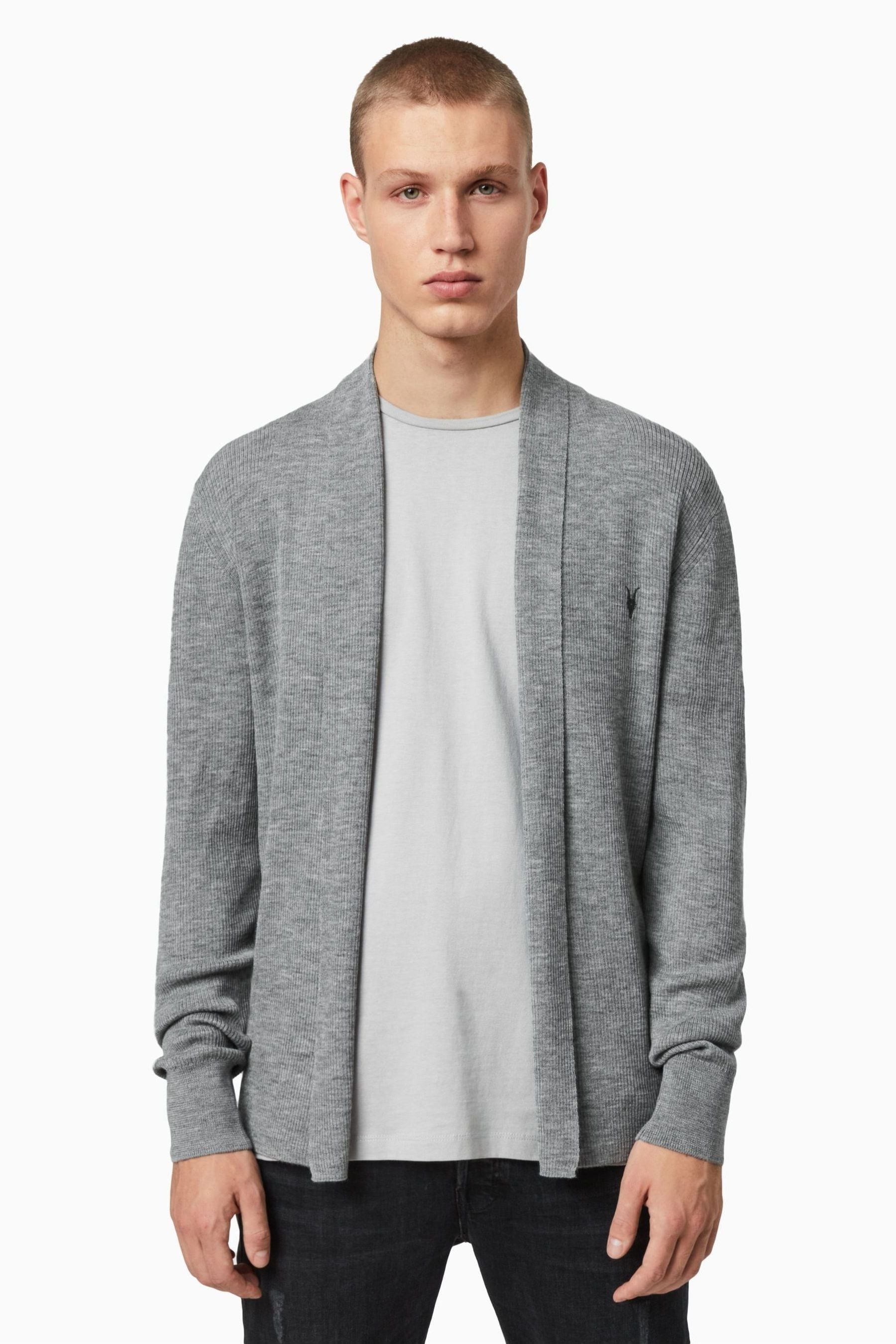 Buy AllSaints Grey Mode Merino Open Cardigan from Next Luxembourg