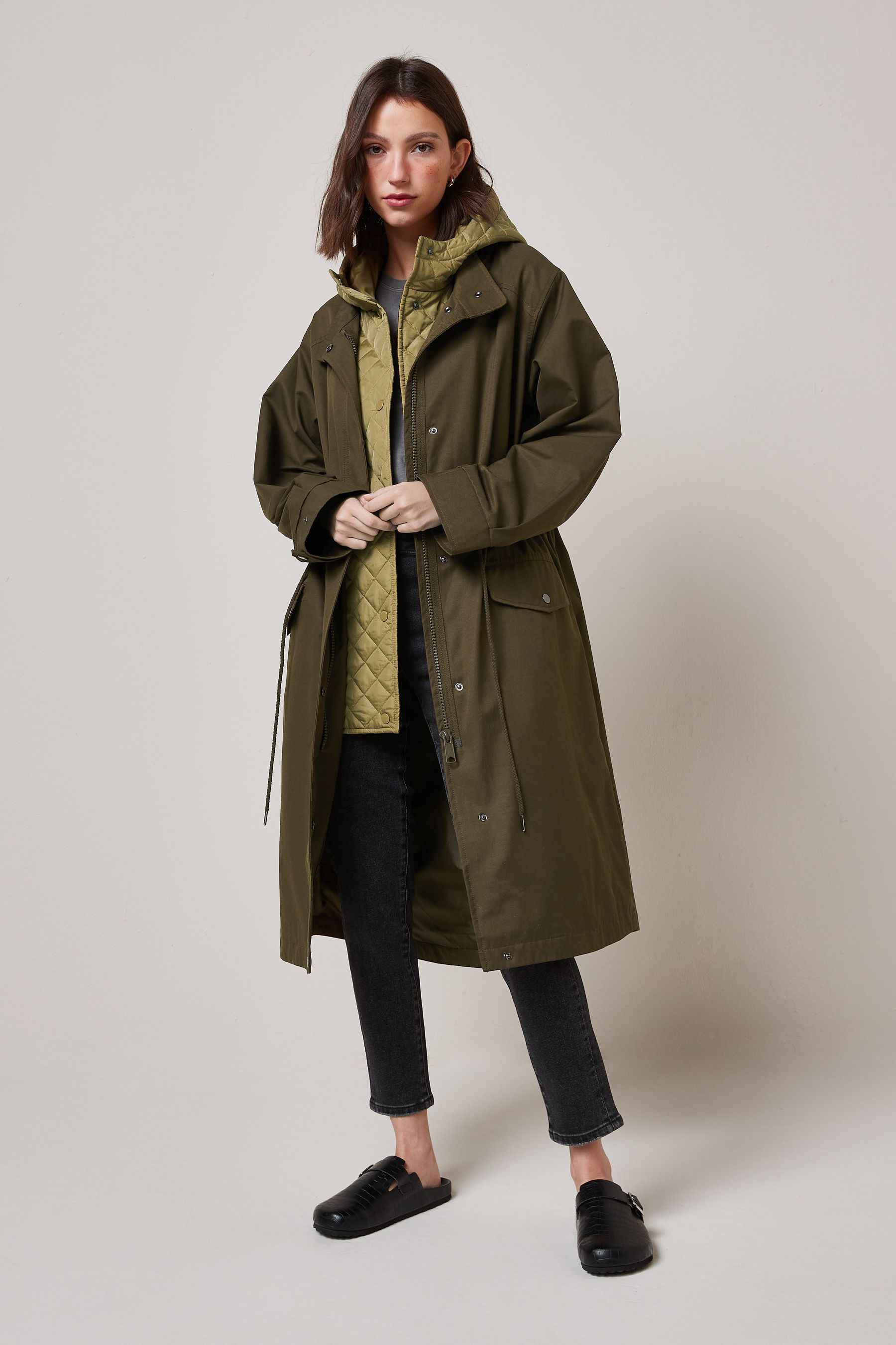 Buy Khaki Green Shower Resistant Parka With Quilted Hood from Next Luxembourg