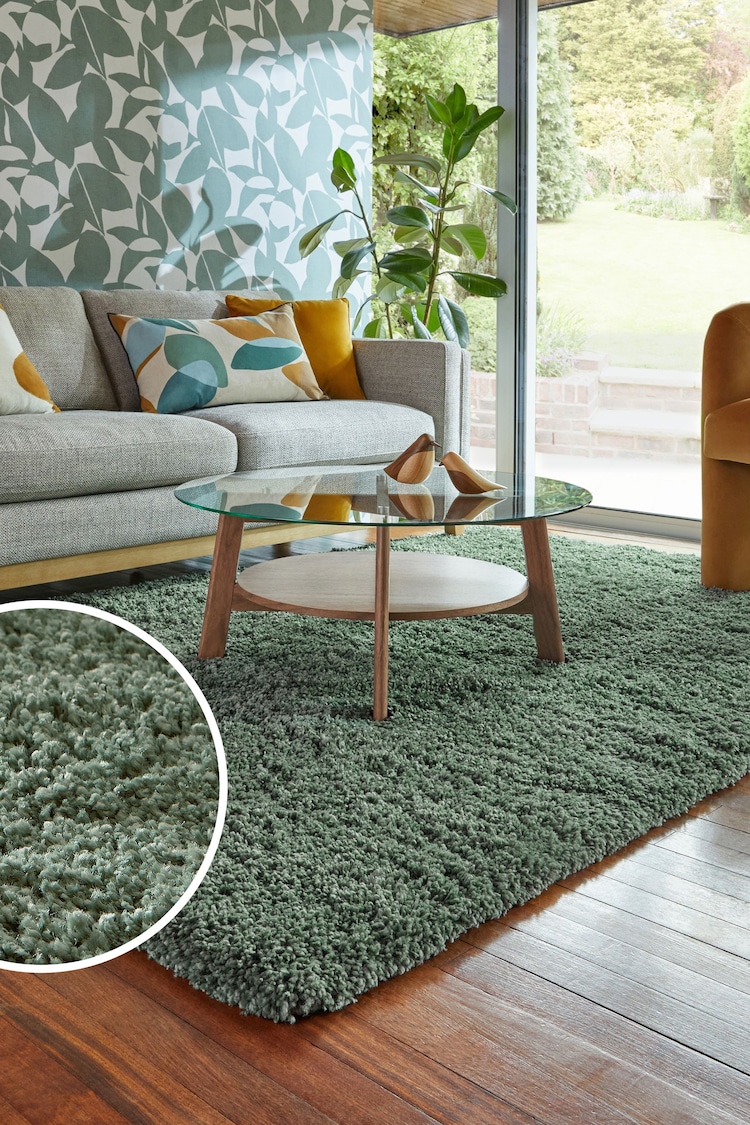 Dark Green Premium Cosy Shaggy Rug - Image 1 of 9